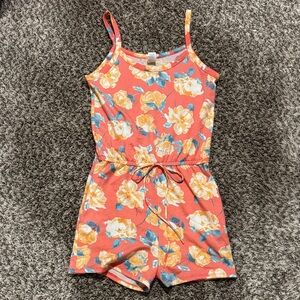7th Ray Coral Floral Sleeveless Romper with Drawstring